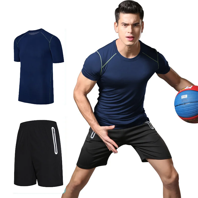 Summer Men's Sportswear Jogging Suits Running T Shirt Shorts Man Gym Clothing Set, White+black,black+black,dark blue+black,blue+black 
Summer Men's Sportswear Jogging Suits Running T Shirt Shorts Man Gym Clothing Set, White+black,black+black,dark blue+black,blue+black