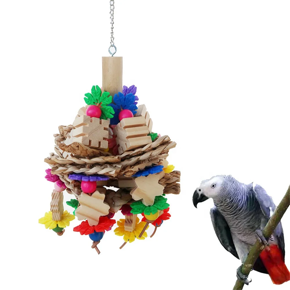 

Bird Chewing Toy - Parrot Cage Bite Toys Wooden Block Bird Parrot Toys for Medium and larg Parrots and Birds, Mix color