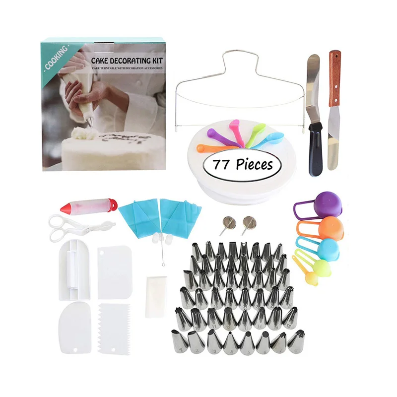 77 disponsable piping tips dough scraper plastic spray nozzle kit cake making turntable stand, As picture
77 disponsable piping tips dough scraper plastic spray nozzle kit cake making turntable stand, As picture