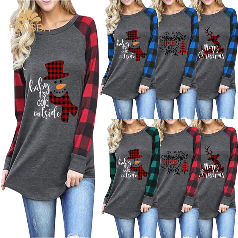 Plus Size Baby Its Cold Outside Christmas T Shirt Women Long Sleeve Plaid Splicing Blouse Tops Tshirt
Plus Size Baby Its Cold Outside Christmas T Shirt Women Long Sleeve Plaid Splicing Blouse Tops Tshirt