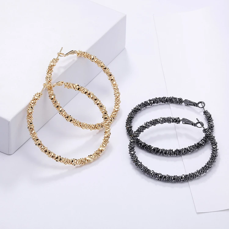 

Fashion Style Gold Filled Twisted Hoop Earrings Round Circle Metal Statement Exaggerated Big Earrings, Picture