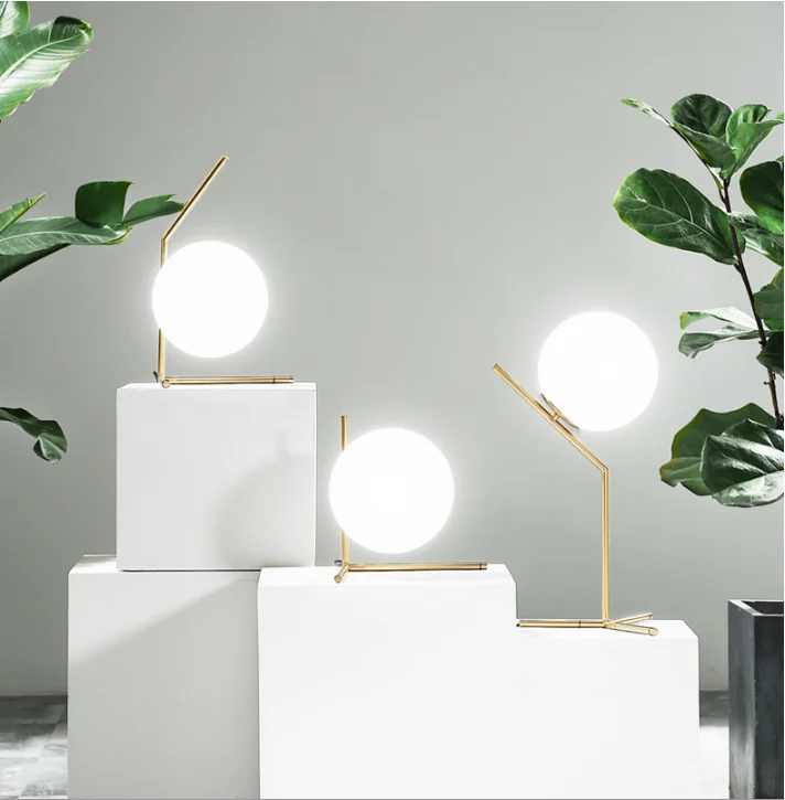 modern wholesale simple glass ball iron white bedroom table lamp