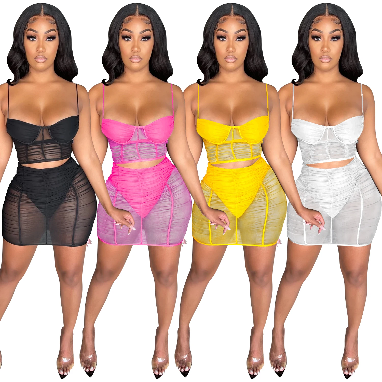 H6955 - women fashion sleeveless solid color mesh see through skirt and top two piece set
H6955 - women fashion sleeveless solid color mesh see through skirt and top two piece set