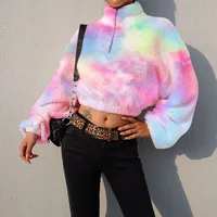 New design rainbow colors women crop top faux fur streetwear hoodie
New design rainbow colors women crop top faux fur streetwear hoodie