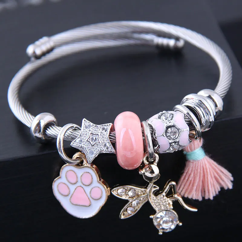 Hot sale Silver stainless steel Bangle Crystal Beads Custom Charm Bracelet Girls swan love Jewelry, 6 color
Hot sale Silver stainless steel Bangle Crystal Beads Custom Charm Bracelet Girls swan love Jewelry, 6 color