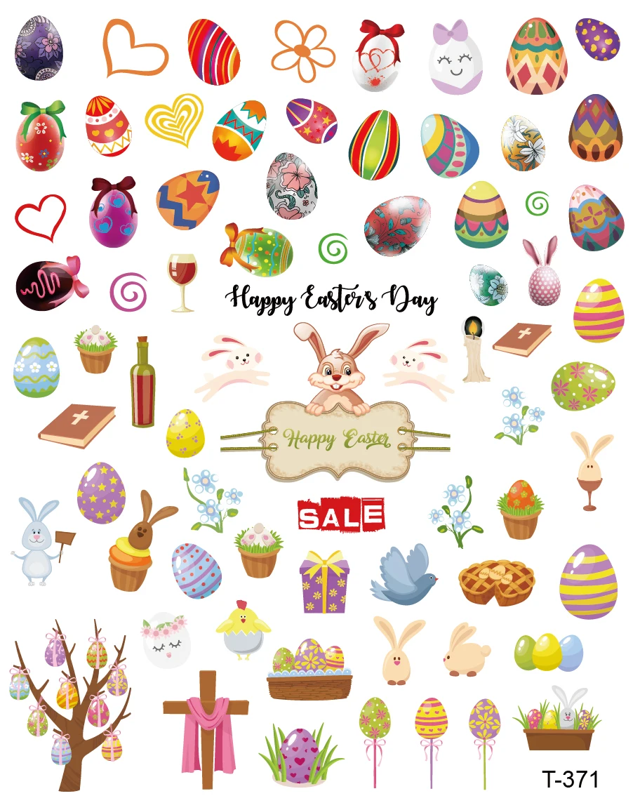 

2021 factory price Easter sticker Easter design Nail Stickers for Nail Decoration, Colorful