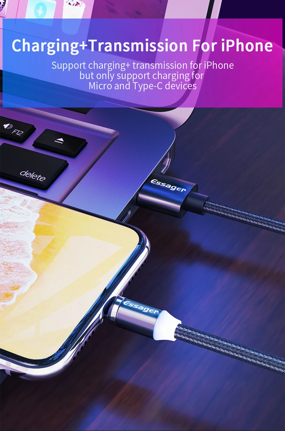 Custom Light Up Quick Charger Phone Usb 3 In 1 Magnetic Charging Cable For Iphone - ANKUX.COM