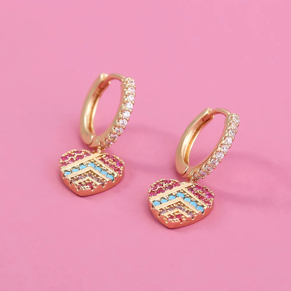 Fashion Ethnic Colored Crystal CZ Heart Dangle Earrings Gold Plated Zirconia Hoop Heart Drop Earrings
Fashion Ethnic Colored Crystal CZ Heart Dangle Earrings Gold Plated Zirconia Hoop Heart Drop Earrings