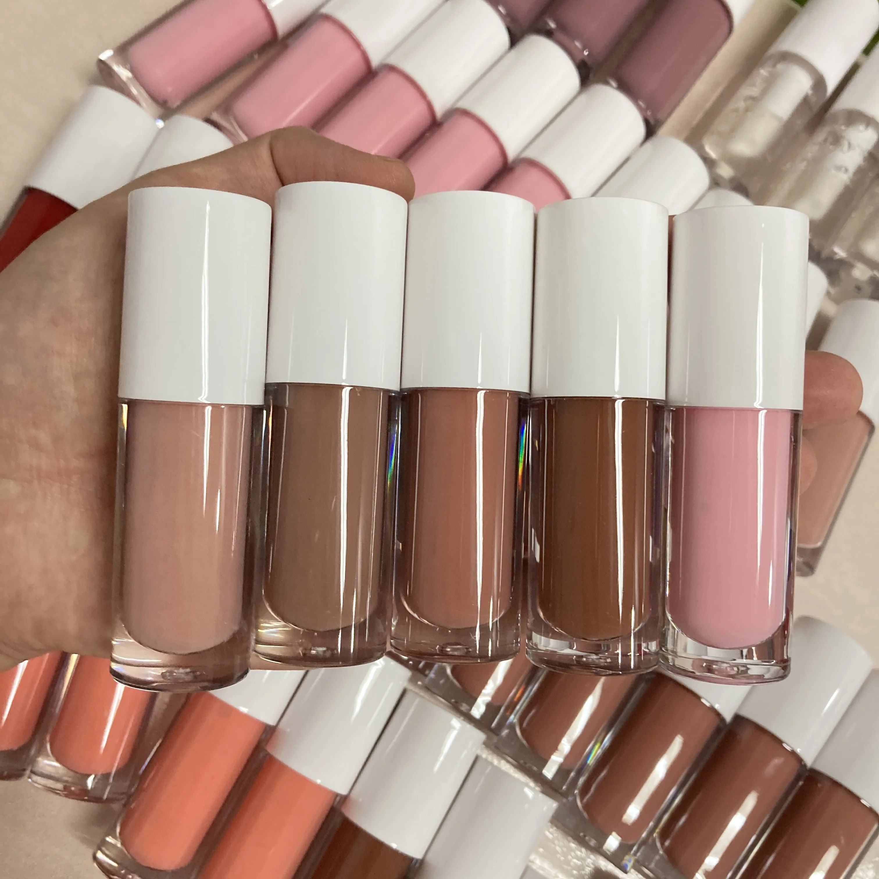Custom vegan makeup lipstick tubes packaging clear glitter pivate label plumping lip gloss, Multi-colored
Custom vegan makeup lipstick tubes packaging clear glitter pivate label plumping lip gloss, Multi-colored