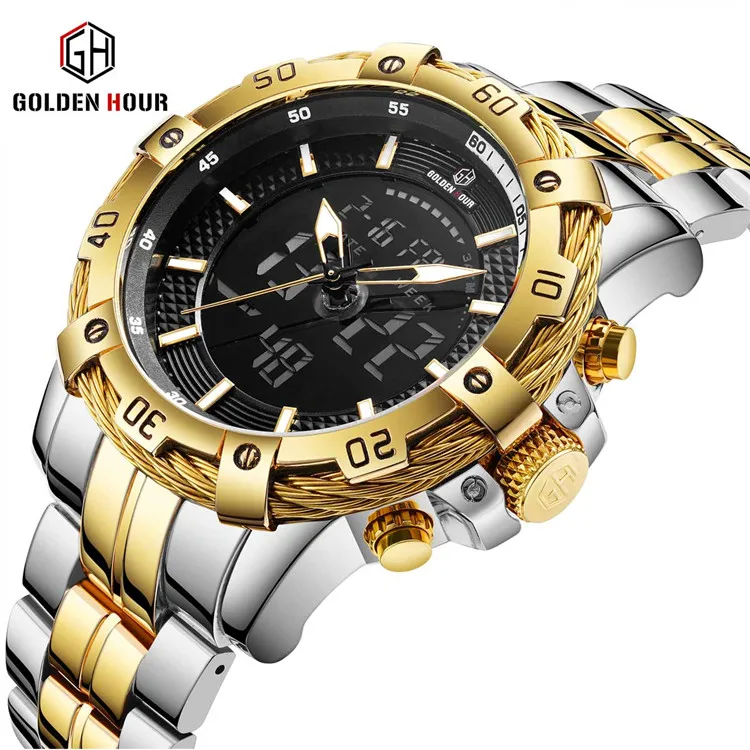 Golden Hour GH121 Men Sport Watch Luxury Brand Men Watch Waterproof Military Steel Dual Display Quartz Watches Relogio Masculin
Golden Hour GH121 Men Sport Watch Luxury Brand Men Watch Waterproof Military Steel Dual Display Quartz Watches Relogio Masculin