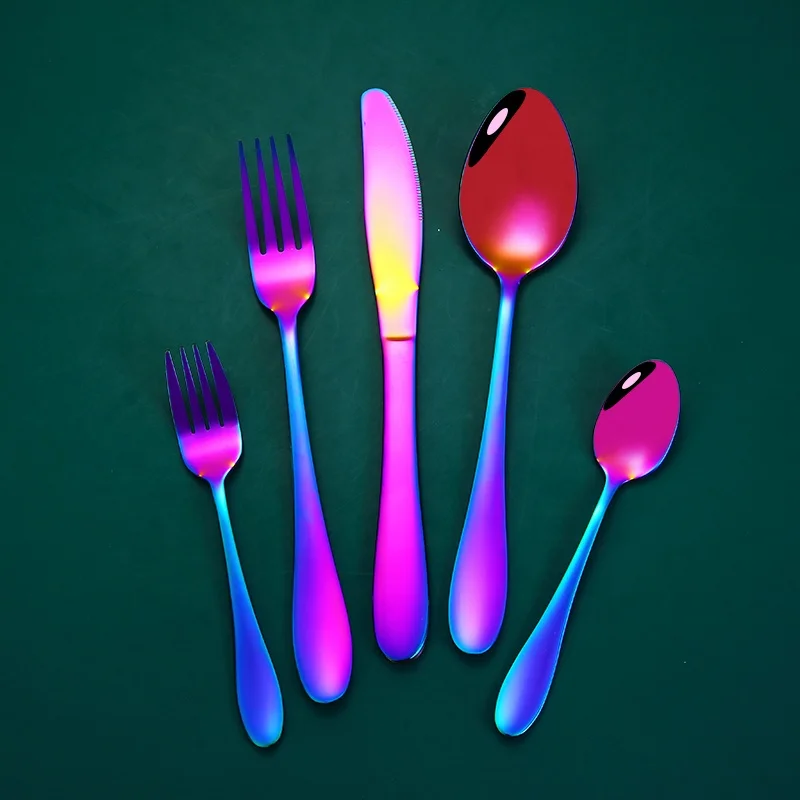 Reusable gold plated titanium flatware stainless steel set forks spoons knives multicolor cutlery set
Reusable gold plated titanium flatware stainless steel set forks spoons knives multicolor cutlery set