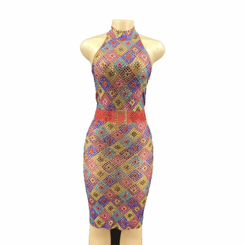 Summer Sleeveless Plaid Colorful Rhinestones Wedding Party Dress Ladies Sexy Casual Dresses Plus Size Women Club Prom Dresses
Summer Sleeveless Plaid Colorful Rhinestones Wedding Party Dress Ladies Sexy Casual Dresses Plus Size Women Club Prom Dresses