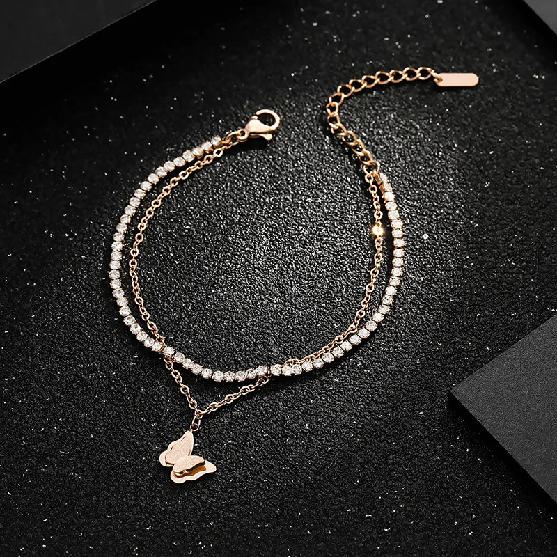 Summer Simple Titanium Steel Butterfly Inlaid Diamond Bracelet Fashion Double Layer Stainless Steel Jewelry, Gold ,rose gold
Summer Simple Titanium Steel Butterfly Inlaid Diamond Bracelet Fashion Double Layer Stainless Steel Jewelry, Gold ,rose gold