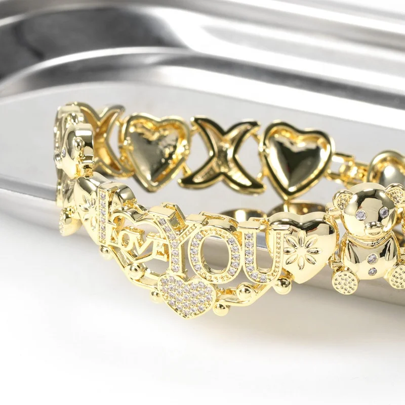 Ins Korean fashion tiny bear design diamond heart charm bracelet gold bracelet, Picture shows
Ins Korean fashion tiny bear design diamond heart charm bracelet gold bracelet, Picture shows