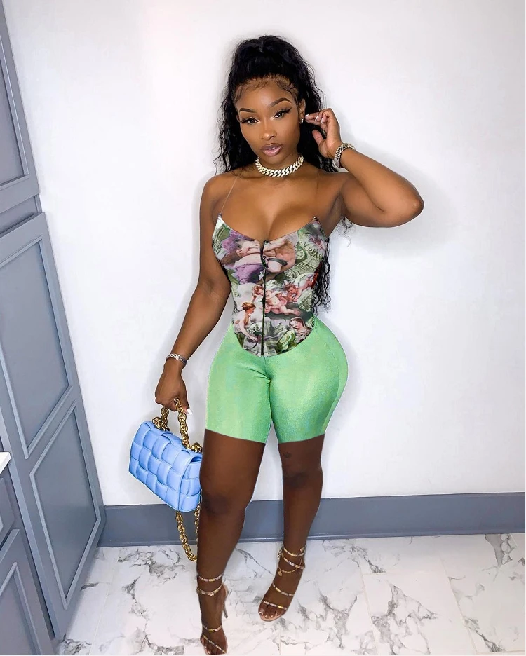S-2XL new fashion printing sexy front zipper bodycon spaghetti strap corset clothes women shorts set
S-2XL new fashion printing sexy front zipper bodycon spaghetti strap corset clothes women shorts set