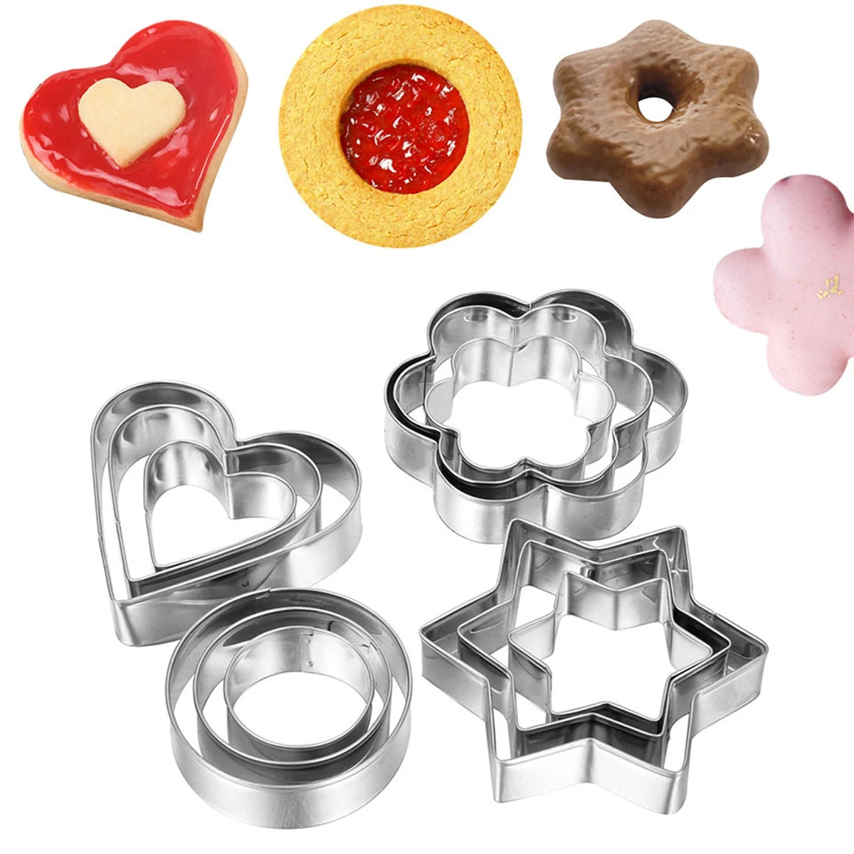 12Pcs Stainless Steel Cookie Cake Mold Star Heart Fruit Cutter Shape Cake Biscuit DIY Cake Mold Pastry, Silver
12Pcs Stainless Steel Cookie Cake Mold Star Heart Fruit Cutter Shape Cake Biscuit DIY Cake Mold Pastry, Silver