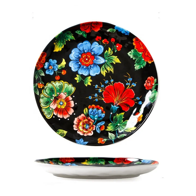 Four-piece black dinner plate with hand-painted style and exquisite floral pattern for household use
Four-piece black dinner plate with hand-painted style and exquisite floral pattern for household use