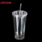 Lincond 16 OZ Mug Cup Double Wall Plastic Cup with Straw