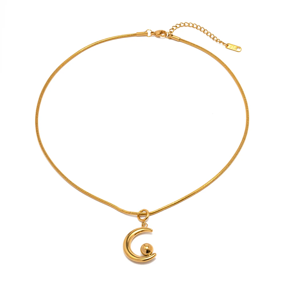 Moon Embossed Hammer Pattern Pendant Necklace 18K Gold Plated Stainless Steel Bead Chain Necklace
Moon Embossed Hammer Pattern Pendant Necklace 18K Gold Plated Stainless Steel Bead Chain Necklace
