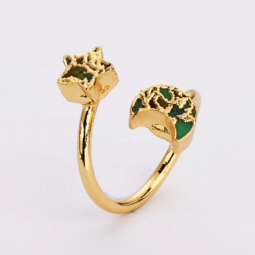 ED003 Copper turquoise double stone rings moon and star green stone adjustable rings gold
ED003 Copper turquoise double stone rings moon and star green stone adjustable rings gold