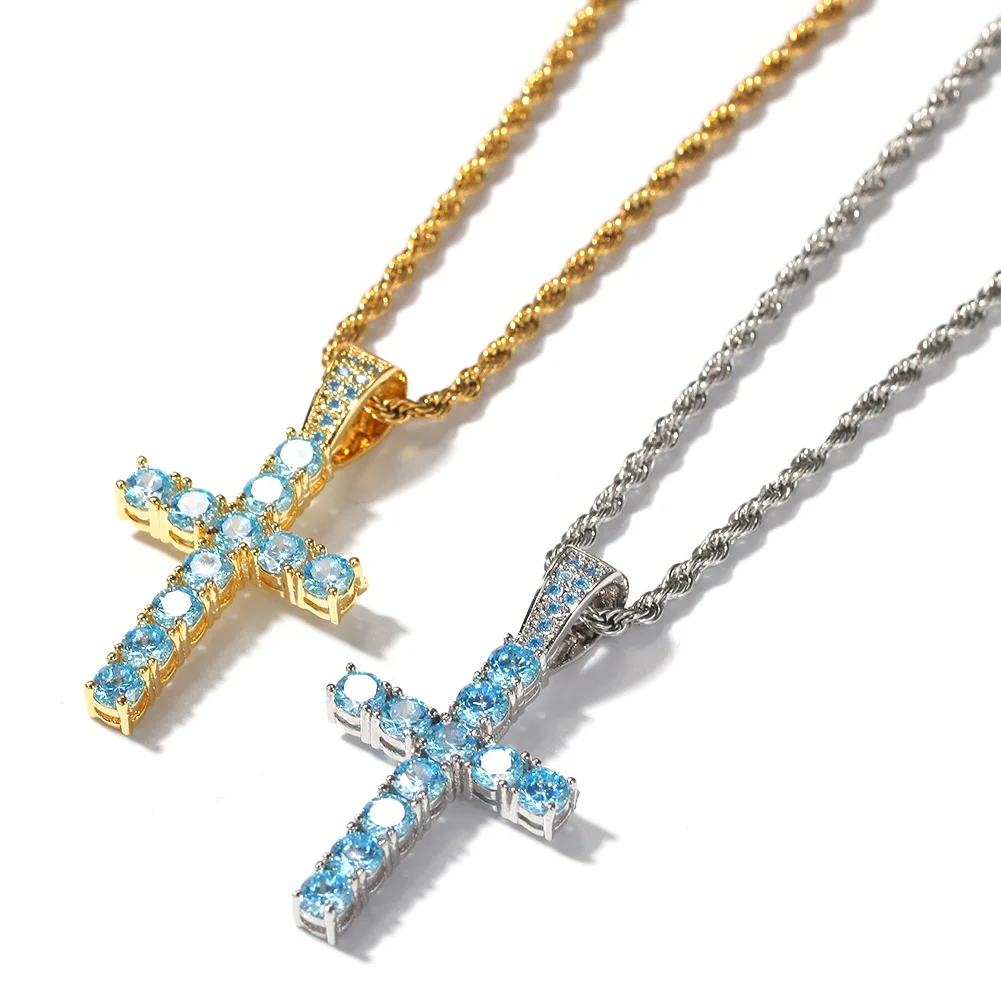 Fashion Style Hip Hop Religious Jewelry Blue Crystal Zircon Diamond Chains Christian Cross Pendant Necklace
Fashion Style Hip Hop Religious Jewelry Blue Crystal Zircon Diamond Chains Christian Cross Pendant Necklace
