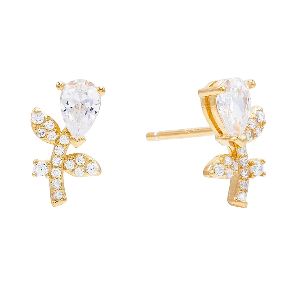 925 Sterling Silver 18k Gold Plated Flower Teardrop Stud earrings With Cubic Zircon For Woman Silver Earrings
925 Sterling Silver 18k Gold Plated Flower Teardrop Stud earrings With Cubic Zircon For Woman Silver Earrings