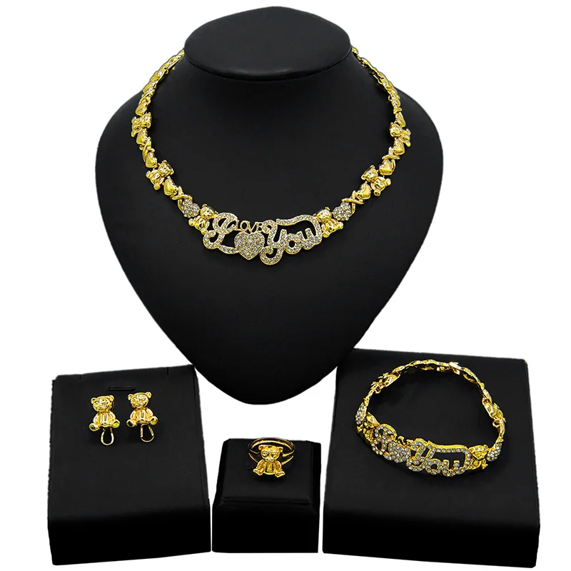Big Teddy Bear I Love You Hug and Kiss Necklace Set Dubai Gold 18K Jewelry Sets Fashion Party jewellery Algeria Jewels X0003, Gold red any color is avaliable
Big Teddy Bear I Love You Hug and Kiss Necklace Set Dubai Gold 18K Jewelry Sets Fashion Party jewellery Algeria Jewels X0003, Gold red any color is avaliable