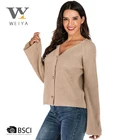MOQ 2PCS fashionable cotton knitted women cardigan long sleeve with button