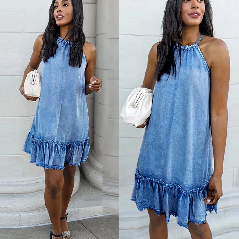 New Oem Fashion Loose Ladies Jeans Dress Women Halter Lady Ruffles Dresses Denim Dress
New Oem Fashion Loose Ladies Jeans Dress Women Halter Lady Ruffles Dresses Denim Dress