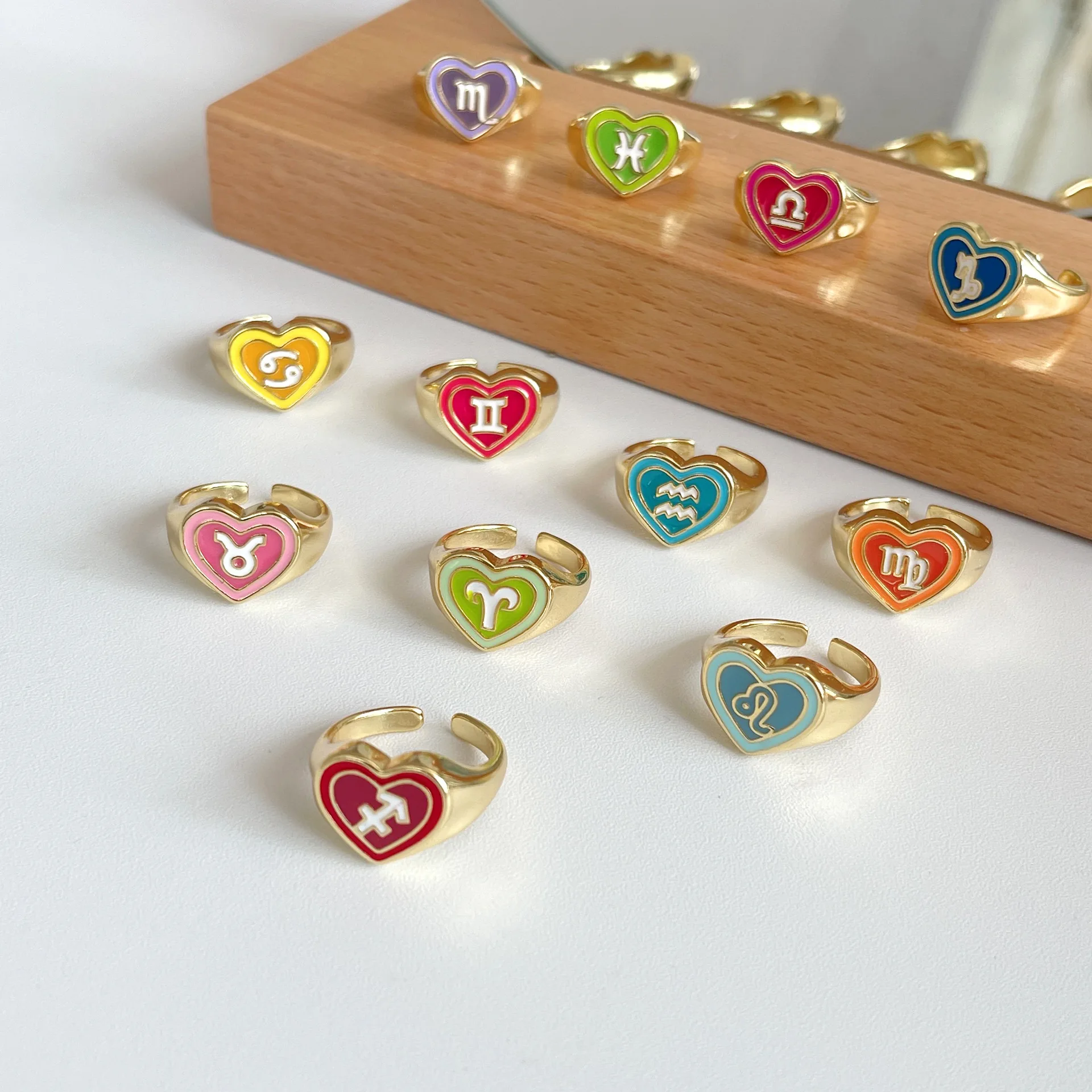 JOJO Fashion Colorful Adjustable Drop Oil Love Heart Y2K 12 Zodiac Constellation Brass Ring For Women Girls
JOJO Fashion Colorful Adjustable Drop Oil Love Heart Y2K 12 Zodiac Constellation Brass Ring For Women Girls