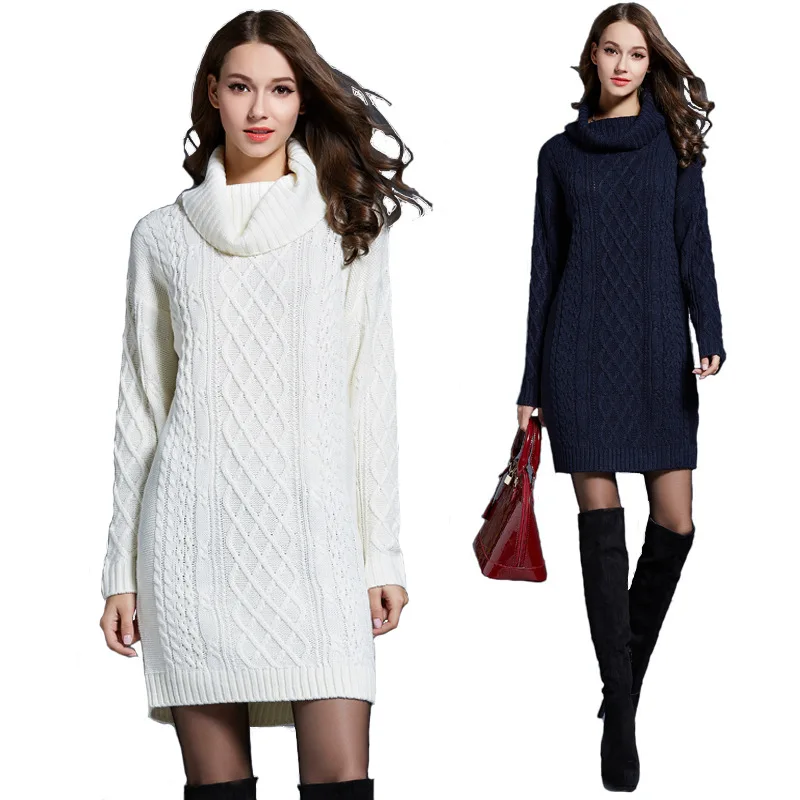 New Design Europe And America Autumn Turtleneck Long Sleeve Oversize Solid Color Chunky Pullover Knitted Women Sweater Dress, As picture
New Design Europe And America Autumn Turtleneck Long Sleeve Oversize Solid Color Chunky Pullover Knitted Women Sweater Dress, As picture
