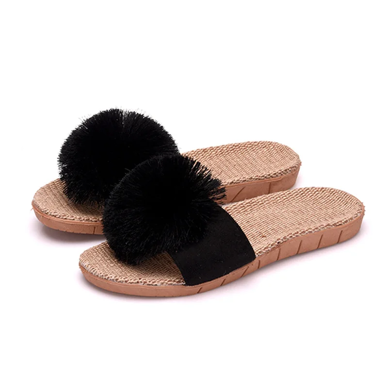 Superstarer summer indoor pom fur linen slides wood floor couples home female non-slip fur slippers for house
Superstarer summer indoor pom fur linen slides wood floor couples home female non-slip fur slippers for house