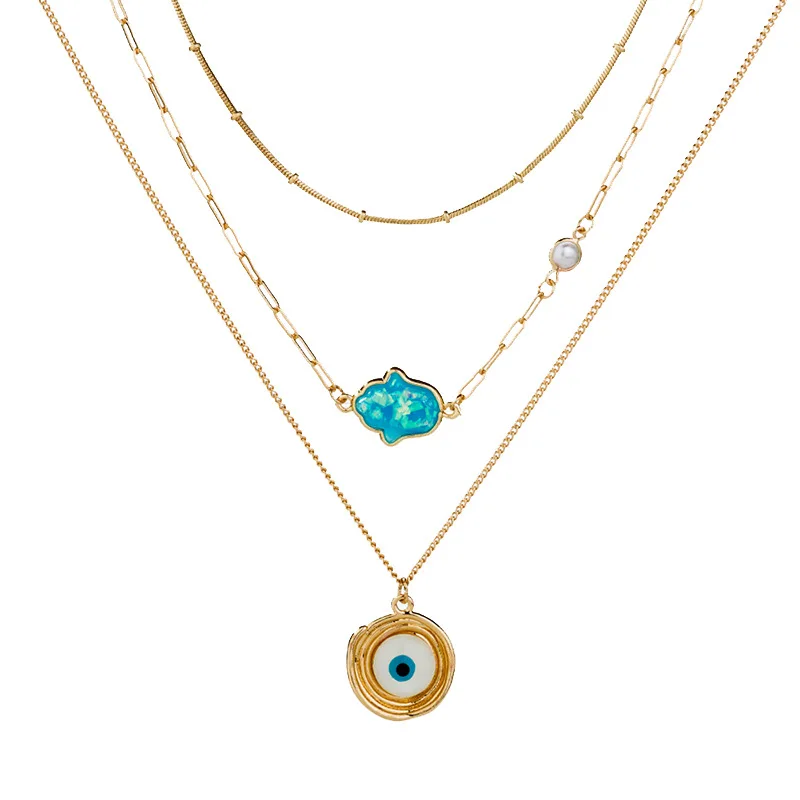 Handmade Metal Edging Round Evil Eye Necklace Abalone Shell Palm Shape Multi Layer Necklace Summer Boho Jewelry
Handmade Metal Edging Round Evil Eye Necklace Abalone Shell Palm Shape Multi Layer Necklace Summer Boho Jewelry