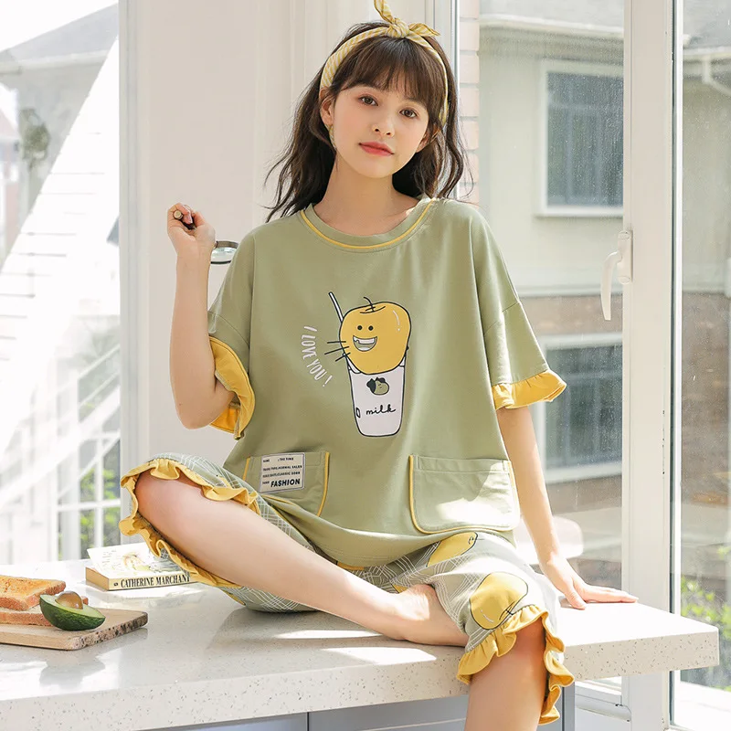 Enssy 2021 two piece long pants Summer thin loose cotton cute Home pajama set for women
Enssy 2021 two piece long pants Summer thin loose cotton cute Home pajama set for women