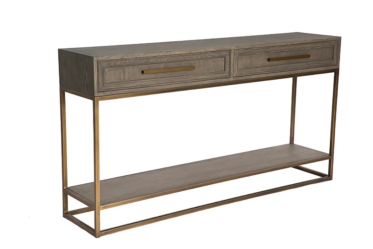 European style oak wooden luxury modern gold coffee table