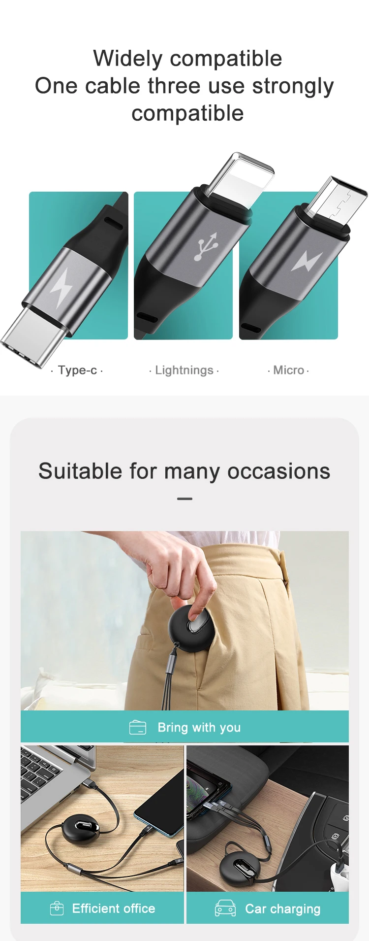 New Design 3 in 1 Data Usb Mobile Phone Charging Retractable Cable - ANKUX.COM
