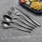 Bulk Noble Black Titanium Stainless Steel Knife Spoon Fork Loyal Silverware for wedding