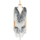Fur Rabbit Fur Luxury Big Collar Coat Women Rabbit Poncho Fur Vest With Pocket