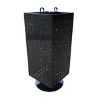 metal small counter 4 sided panel tabletop rotation turntable display stands with hooks for cell phone accessory display
