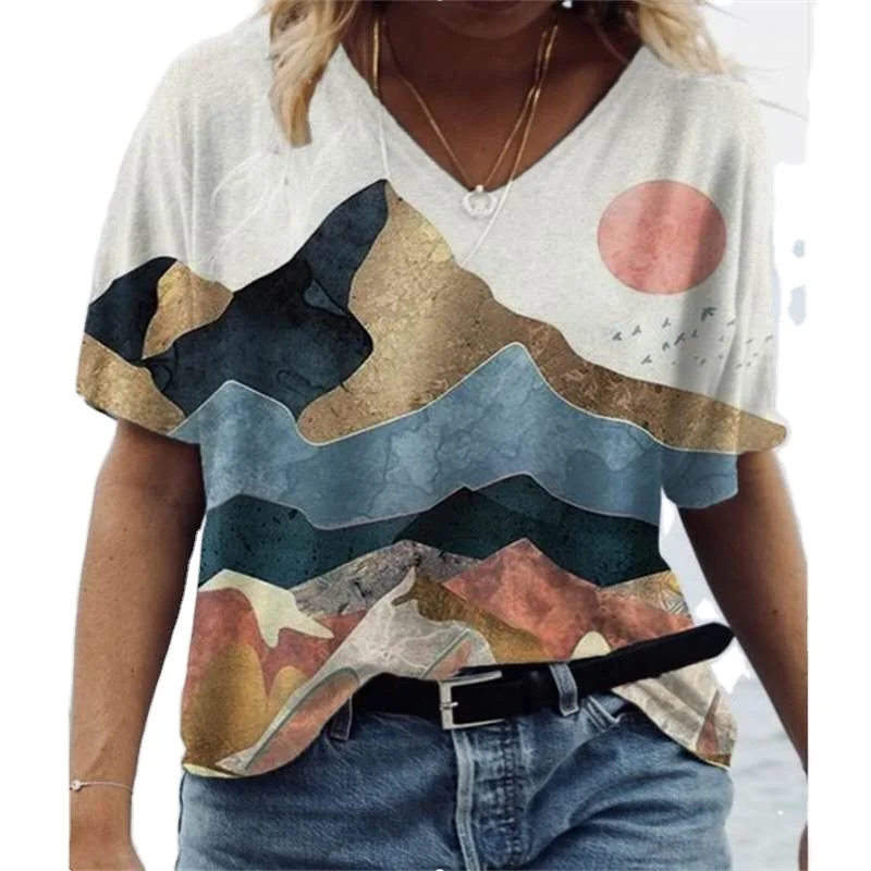 Amazon Wholesale Ladies Mountain Tree Natural Print V-neck Tops Casual T-shirt Quick Dry Fashion Short Sleeve tshirts, White
Amazon Wholesale Ladies Mountain Tree Natural Print V-neck Tops Casual T-shirt Quick Dry Fashion Short Sleeve tshirts, White