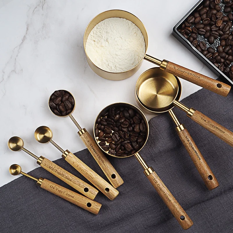 Kitchen Utensil Stainless Steel Measuring Cups And Spoons Set 8 Pieces Set With Wooden Handle Kitchen Measuring Tools, Gold
Kitchen Utensil Stainless Steel Measuring Cups And Spoons Set 8 Pieces Set With Wooden Handle Kitchen Measuring Tools, Gold