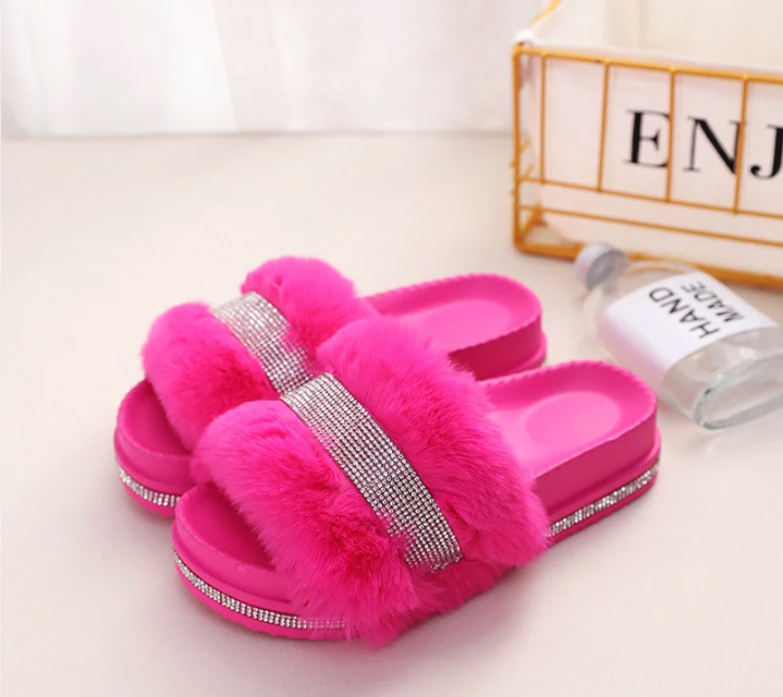 Designer Faux fur women shoes rhinestone plush thick sole bling slippers platform diamond slides outdoor lady sandals, Can be customized
Designer Faux fur women shoes rhinestone plush thick sole bling slippers platform diamond slides outdoor lady sandals, Can be customized
