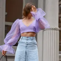 Women's Mesh Patchwork Crop Blouses Puff Sleeve V Neck Bandage Sexy Tops Ladies Summer Vintage Solid Cropped Shirts Female
Women's Mesh Patchwork Crop Blouses Puff Sleeve V Neck Bandage Sexy Tops Ladies Summer Vintage Solid Cropped Shirts Female