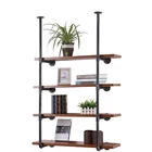 Hot Selling Industrial Ladder Style Decorative Furniture DIY Wood Black Metal Iron Bookshelf