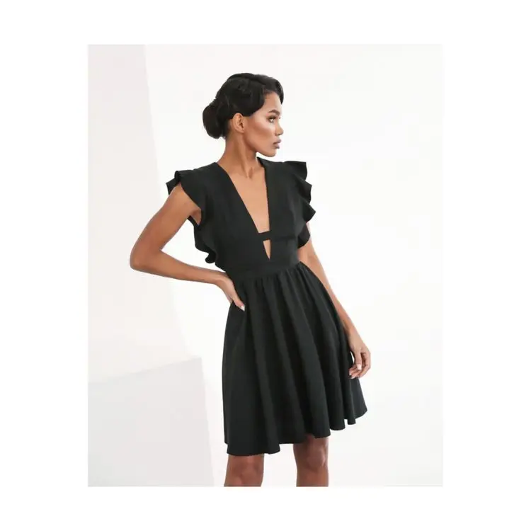 Hot new products women temperament deep v-neck ruffle sleeveless waist a-line short dress
Hot new products women temperament deep v-neck ruffle sleeveless waist a-line short dress