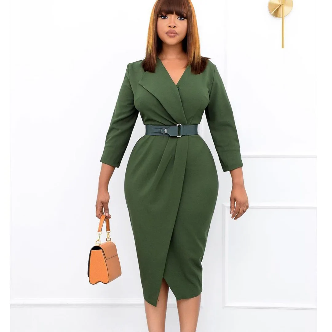 Fashion Office Work African Dress With Belt Elegant Fall V Neck Bodycon Ladies Formal Dresses, Picture color
Fashion Office Work African Dress With Belt Elegant Fall V Neck Bodycon Ladies Formal Dresses, Picture color