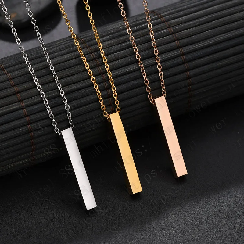 gold/rose gold/silver pleated stainless steel bar pendant necklaces couples custom name necklace jewelry