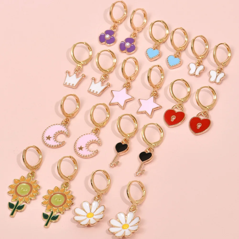 Newest Plant Sunflower Key Clip on Earrings Cute Color Oil Drop Heart Star Crown Pendant Earrings For DIY Jewelry Gift
Newest Plant Sunflower Key Clip on Earrings Cute Color Oil Drop Heart Star Crown Pendant Earrings For DIY Jewelry Gift