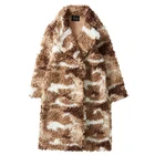 Women's fur coat camouflage printed long and wide coat