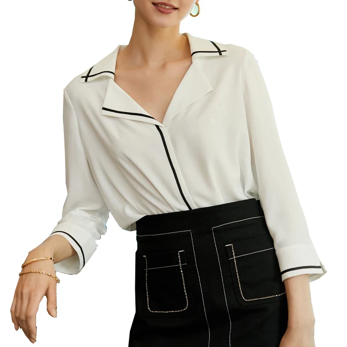 women tops long sleeve ladies top blouses elegant sexy V neck contrast color shirt, Customized color
women tops long sleeve ladies top blouses elegant sexy V neck contrast color shirt, Customized color